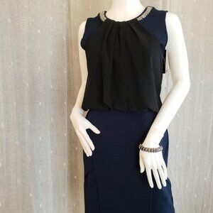Romeo & Juliet Couture Necklace Top Navy and Black Bodycon Cocktail Dress